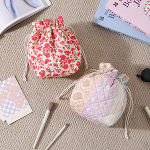 Bolsa de Maquillaje Acolchada de Algodón con Cordón y Forro de Lona, Estética Coqueta, Linda Bolsa de Aseo de Viaje, Bolsa de Regalo para <span class=keywords><strong>Mujer</strong></span> - Product Image 1