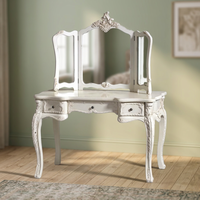 Table de Maquillage Coiffeuse Miroir de Style Français pour Chambre, Meuble Sculpté en Acajou Massif Ancien, Vente en Gros Tendance