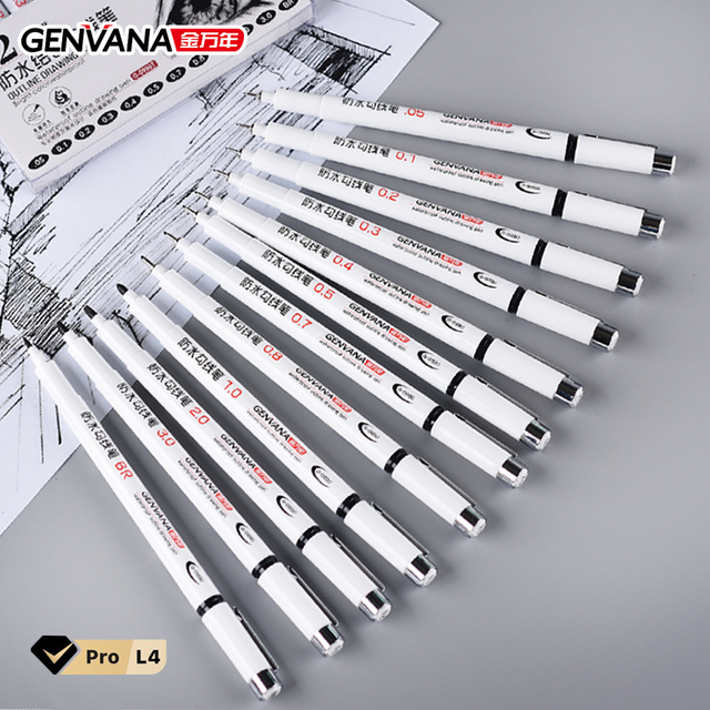 Genvana Wholesale Line Drawing Pens 13 Sizes a Set Black Waterproof Sketching Art Markers PLA Material PVC Case