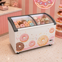 Congélateur à glaces commercial 720L avec couvercle coulissant en verre, refroidissement direct, serrure de porte, vitrine pour restaurant