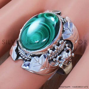Pur 925 Sterling Silver Oval Cut Bezel Setting Malachite Gemstone Designer Ring Wholesale 925 Silver Fine Jewelry Gift For Her - Product Image 2
