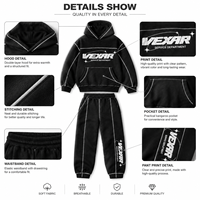 Ensemble survêtement homme réfléchissant en coton lavé avec logo personnalisé, pantalon de survêtement ample et sweat à capuche