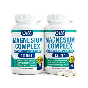 Suplemento de Magnesio Complejo OEM 1000mg 12 en 1, Cápsulas de Magnesio Glicinato, Citrato, Malato, Taurato Quelado para Apoyo Energético - Product Image 1