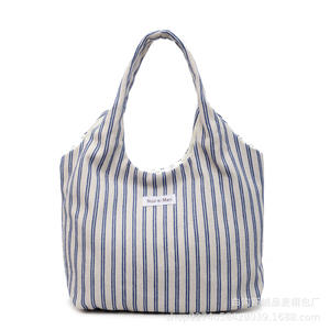 Bolso artístico para niña para mujer, novedad de verano 2025, bolso de lona informal de gran capacidad con hombro a rayas - Product Image 5