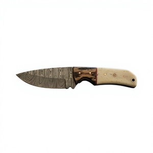 Cuchillo de hoja fija Drop Point de acero de Damasco con mango de madera Pakka azul, garantía de 3 años, personalizable DIY - Product Image 1