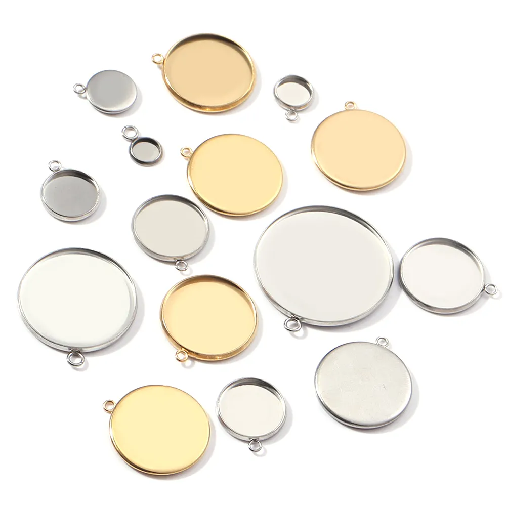 20 pçs/lote 8 10 12 14 mm Aço Inoxidável Cabochão Base Bandeja Bezels Configuração Em Branco Para Pulseira Pingente Fazer Jóias Suprimentos