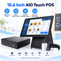 Terminal de point de vente tactile tout-en-un de 15,6 pouces avec imprimante intégrée de 80 mm, lecteur de codes-barres sans fil, tiroir-caisse pour la vente au détail et la restauration