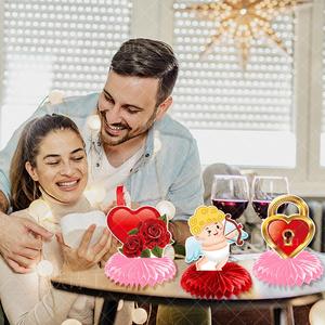 Ensemble de décoration de boules en nid d'abeille sur le thème de l'ours mignon pour la Saint-Valentin, mariage, fête, décoration de table, décoration de bureau, idée de cadeau romantique - Product Image 3