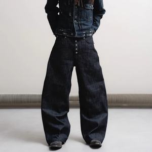 Jeans de Hombre Holgados de Mezclilla Cruda 100% Algodón de Tiro Medio con Dobladillo, de Alta Calidad, Estilo Baggy, Venta al por Mayor - Product Image 4