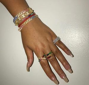 Bracciale a Catena Cubana con Micro Pavé di Zirconi <span class=keywords><strong>Arcobaleno</strong></span>, Placcato Oro e Oro Rosa, Misura Regolabile - Product Image 3