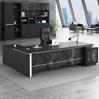 Bureau de direction de luxe avec finition marbre, bureau exécutif moderne en bois avec rangement pour mobilier de bureau de PDG haut de gamme