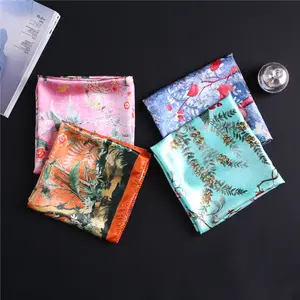 2024 Hoa Và Chim Mô Hình Khăn Lụa Bandana Đầu Bọc Vuông Khăn Thời Trang Mới 90X90 Vuông Satin Khăn In Ấn Khăn Lụa Khăn