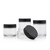 Emballage personnalisé imprimé, pots en verre à parois droites de 1 oz, 2 oz, 3 oz, 4 oz, pots en verre anti-odeur, pots en verre résistants aux enfants avec couvercle noir CR