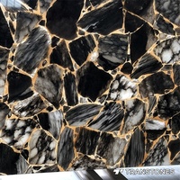 Veines d'or grande pierre translucide Faux panneau mural décoratif noir Onyx