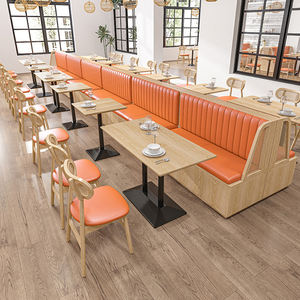 Set di Tavoli e Sedie Contemporanei XZY per Ristoranti, Divani e Panche in Legno Arancione e Pelle per Caffetterie, Fast Food e Bar - Product Image 1