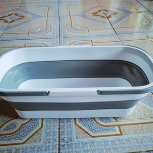 Cubo plegable rectangular comprimible de plástico grueso para limpieza y escurrido de pisos - Product Image 3
