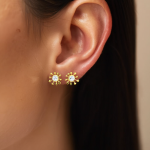 Orecchini a Perno E1640 a Forma di Fiocco di Neve, Placcati in Oro con Cristalli e Strass, Taglio Brillante Rotondo, Montatura a Castone, Gioielli Unisex alla Moda - Product Image 2