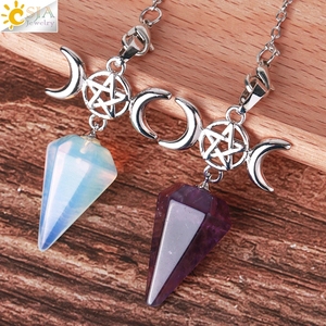 CSJA-Pendentif cône hexagramme divination spirituelle étoile Moom, pierre naturelle, cristaux de guérison, pendule améthyste pour la <span class=keywords><strong>radiesthésie</strong></span> - Product Image 6