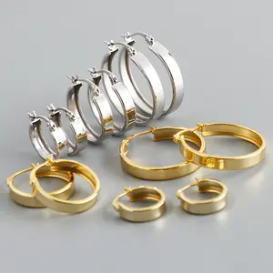 Punk Wide S925 Sterling Silver Hoop Clip On Earrings Gold Rhodium Plating 925 Silver Round Hoop Earrings for Women