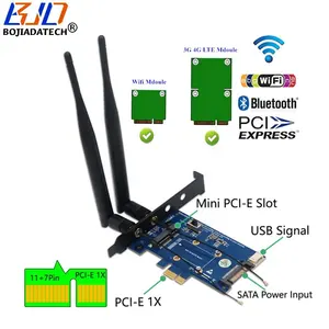 PCI-E 1X至迷你PCI-E 52PIN无线适配器卡，带sim卡槽双天线，用于无线蓝牙模块3G 4G LTE WWAN调制解调器