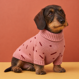 Pull en tricot mignon pour chien, motif à pois roses, col roulé, vêtements d'hiver pour animaux de compagnie - Product Image 1