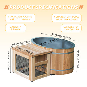키야 야외 목재 냉수 욕조 (냉각기 및 히터 내장) 1인용 - Product Image 3