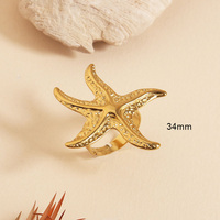 Bague série océan femmes en acier inoxydable étoile de mer ouverte or 18 carats PVD pendentif anneaux sans ternissement bijoux de plage