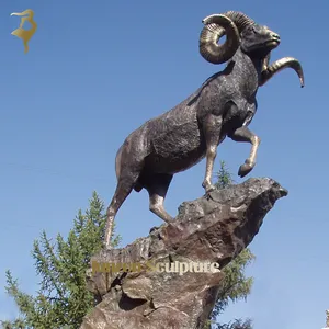 Outdoor Garden Decor Metal Animal Sculpture Life Size Brass Bronze Ram Sheep Goat Statues