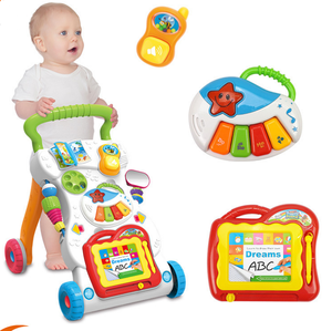 Baby Walker Multifunction Infant Stand-to-Sit Toddler Four Wheels Trolley Kids Learning Walking Toddler Toys Piano Drawing Gift