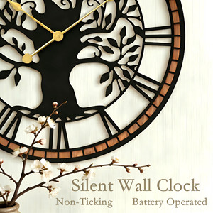 <span class=keywords><strong>Orologio</strong></span> da Parete Grande Silenzioso a Batteria con <span class=keywords><strong>Albero</strong></span> <span class=keywords><strong>della</strong></span> <span class=keywords><strong>Vita</strong></span>, in Metallo Nero, con Cornice in Legno Massello per Soggiorno e Camera da Letto - Product Image 2