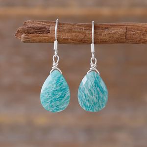 Amazonite Teardrop Pendant Earrings <b>Silver</b> <b>Wire</b> Wrapped Natural Stone Jewelry For Women Fashion Drop Earrings - Product Image 1