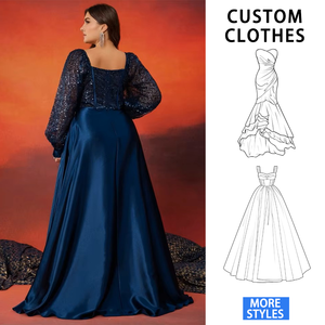 فستان سهرة فاخر من الساتان بقصة A-Line للأمهات، فستان نسائي أنيق بمقاسات كبيرة، فستان ماكسي برقبة V وأكمام طويلة مطرز بالترتر للحفلات والخطوبة - Product Image 2