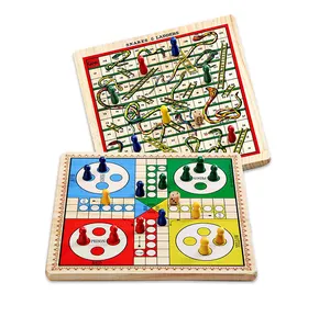 Wholesale Cheap Mini Wooden 2 in 1Ludo Snakes Ladders Chess Travel Game Board Family Games Set for Kids and Adults