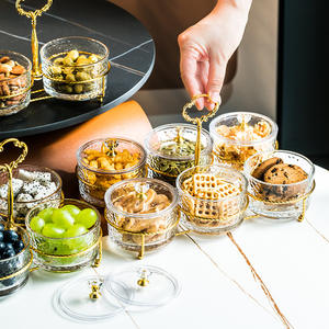 Premium <span class=keywords><strong>spa</strong></span> Dim Sum Snack Plate <span class=keywords><strong>Hotel</strong></span> Gold Hand Crown double bol rond en verre avec écrou avec couvercle - Product Image 1