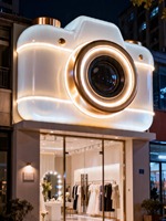 Escultura Gigante de Fibra de Vidrio con Forma de Cámara Arcoíris, Decoración para Entrada de Centro Comercial, Escultura Personalizada con Imagen IP Empresarial