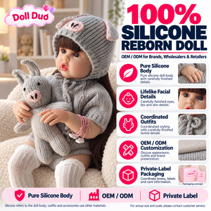 Muñeca Reborn de Silicona de Cuerpo Completo de 18 Pulgadas, Personalizada, con Gorro de Orejas de Gato Gris y Cabello Largo Oscuro, Regalo de Navidad para Niños - Product Image 1