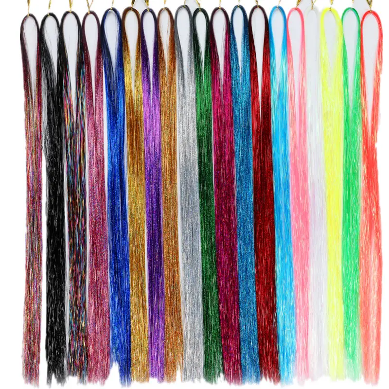 Fujia – perruque à reflets de couleur 120cm, 200 brins, extension laser soie or et argent, vrais cheveux, fil d'extension de cheveux