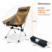 Kursi Camping Ringan Sandaran Tinggi 600D Oxford Rangka Aluminium Dengan Bantal Sandaran Kepala dan Kantong Tempat Cangkir untuk Perjalanan