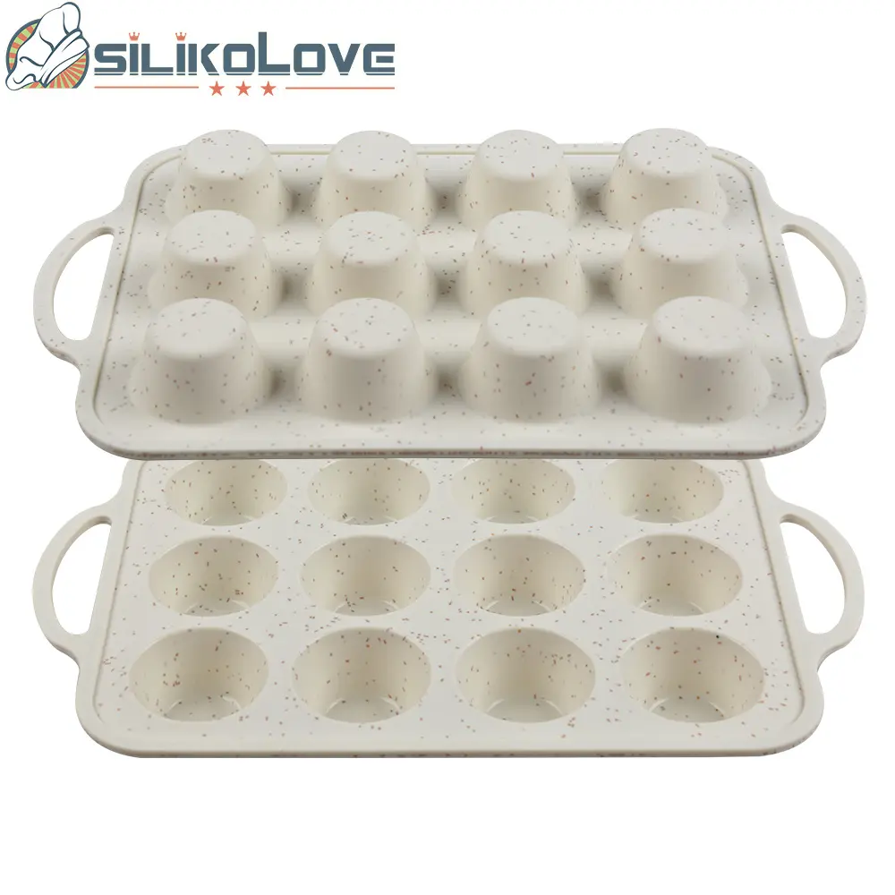 Phong Cách Mới Muffin & Cup Bánh Pan 12 Ly Mini Muffin Pan Với Kim Loại Rim Xử Lý Silicone Dot