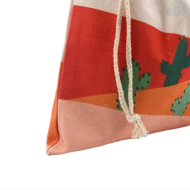 Customised Gift Shopping Cotton Cloth Drawstring Cotton Canvas Bag With Logo