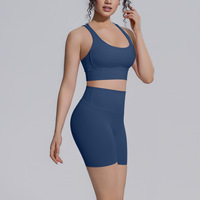 Set Yoga 2 Potong Wanita YZ Motif Kotak-kotak Bernapas dengan Tali Model Y, Bra Olahraga Pinggang Tinggi & Celana Pendek Bahan Spandex/Nylon Ukuran XL