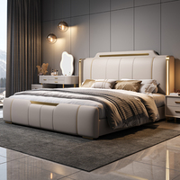 Lit King-Size Moderne de Luxe avec Rangement Intégré, Cadre de Lit Haut de Gamme en Cuir et Bois, Assemblé, Caractéristique Luxe