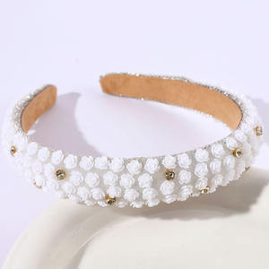 Baroque Luxury <b>Wide</b> Edge <b>Headband</b> with Simulation Flower Pearl Crystal Elegant Party Hair Decoration for Women - Product Image 2
