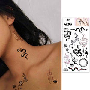 3D impermeable pequeño negro dibujado a mano tatuajes tribales realista tatuaje temporal pegatina conjunto con imágenes de calavera - Product Image 1