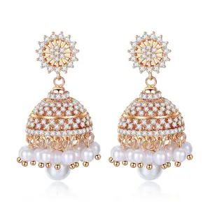 Wholesale Latest Design Traditional Jewellery Copper Jewelry From Indian Earrings Jhumka Pearl Dangle Drop Tassel Earring