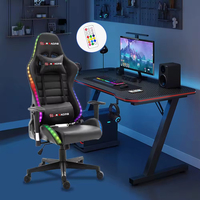 Chaise de Gaming Moderne en Cuir PU avec Éclairage LED RGB, Chaise d'Ordinateur pour Gamers, Siège Pivotant Réglable, Base à Cinq Étoiles, Soutien Longue Durée