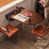 Table à manger pliante de style vintage, plateau réglable en bois d'hévéa, pour usage domestique, salon, petit appartement, ensemble de chaises ovales 4 places