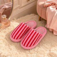 Chaussons d'intérieur en peluche rayés pour femmes, semelle antidérapante en PVC, bout fermé, doux et chauds, pour l'hiver, logo personnalisé