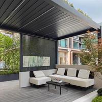 Pergola en aluminium résistant à la rouille, avec toit à persiennes foncées, éclairage ambiant intégré, hauteur de 6 pieds, pour terrasse arrière de maison