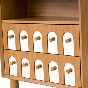 Two <b>Drawers</b> Nightstand Wood Storage Cabinet With Open Shelf And Mirrored Front For Bedroom Use - Product Image 6